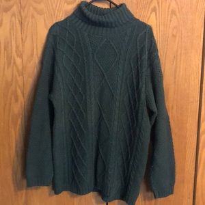 Cherokee Cotton Cable Knit Dark Green Sweater Med